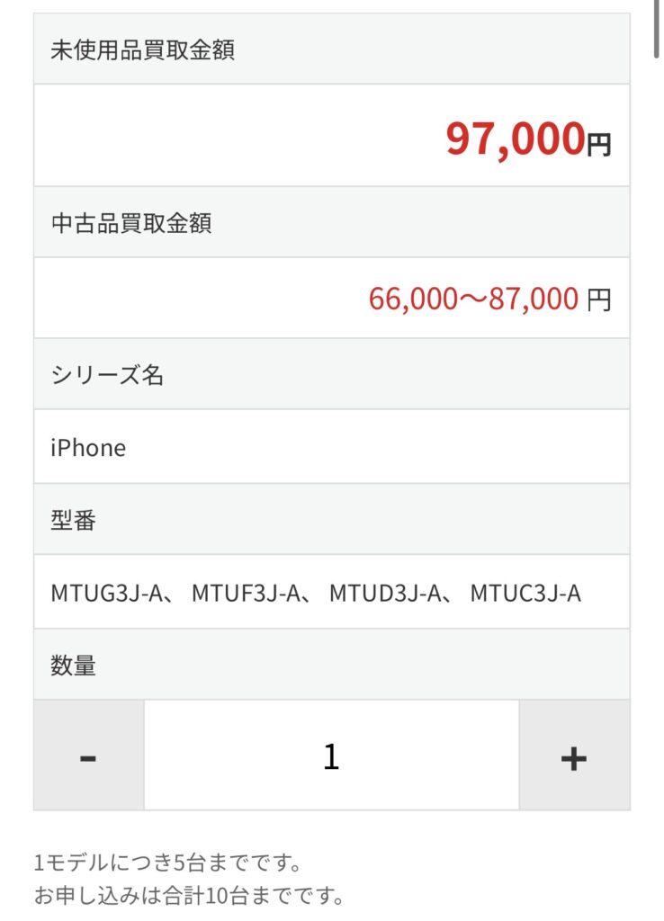 ノジマのiPhone15pro(256GB)の 査定額