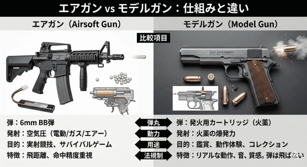 エアガンとモデルガンは用途も構造も違う